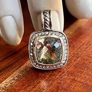 David Yurman Sterling Silver 11mm Prasiolite Diamond Enhancer Pendant